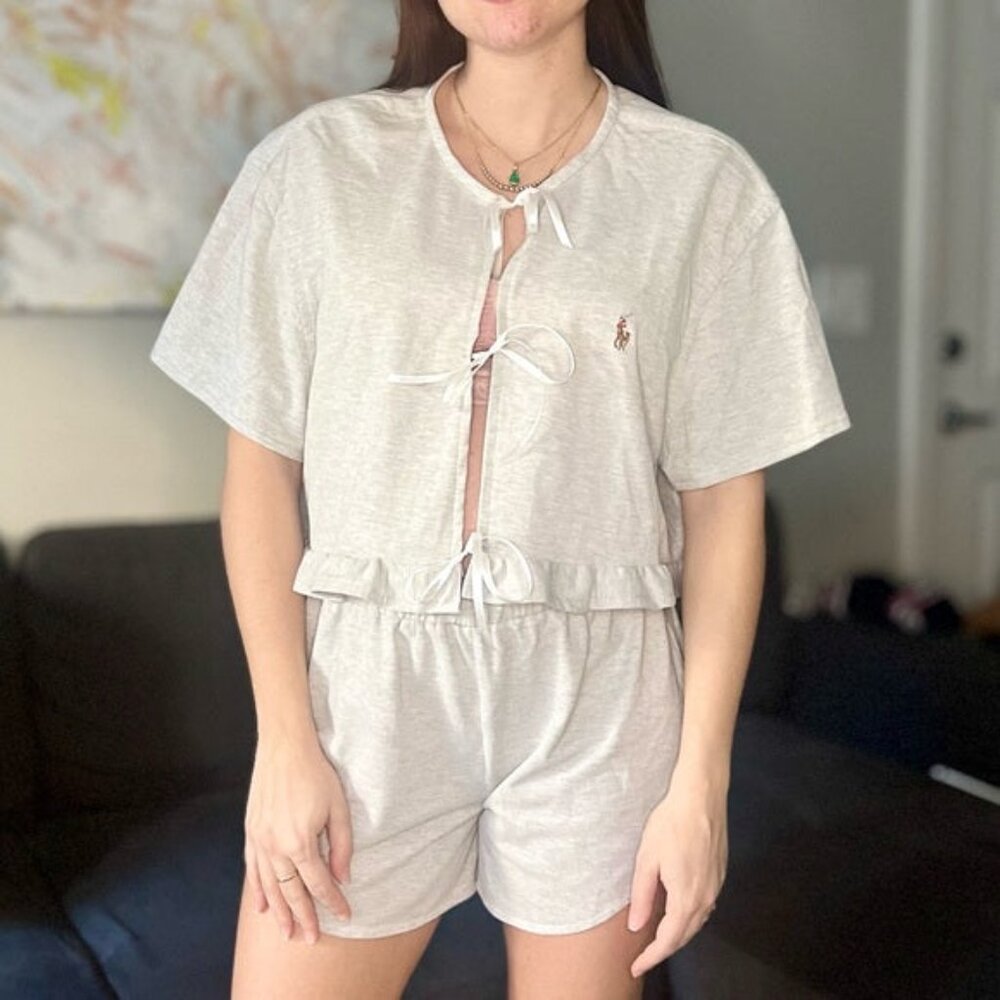 Reworked Ralph Lauren Two-Piece Set - Top and Shorts - Gray - Size S